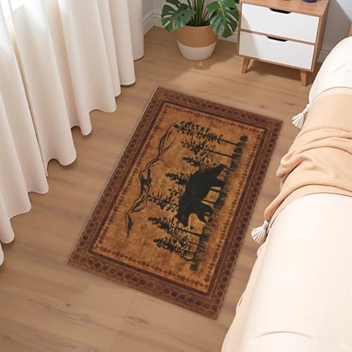 Giwawa Forest Bear Bath Rug Rustic Cabin Absorbent Plush Floor Mat 24"x35" Soft - Image 6