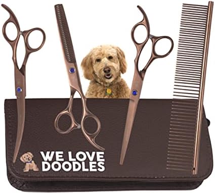 Dog Grooming Scissors Kit, 4 Pieces, Straight & Thinning Shears Set by WeLoveDoodles