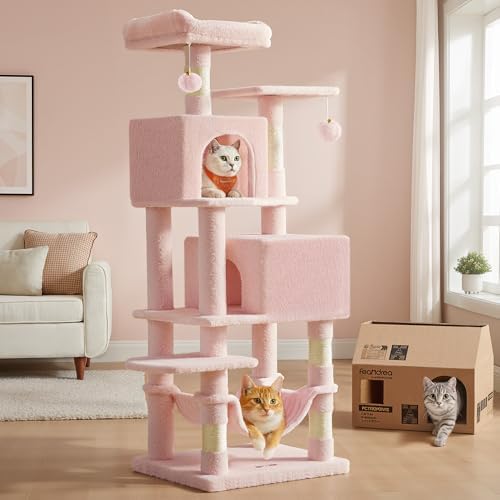 Feandrea Cat Tree, 59.5-Inch Tall Cat Tower, Jelly Pink by FeandreabySONGMICSHOME