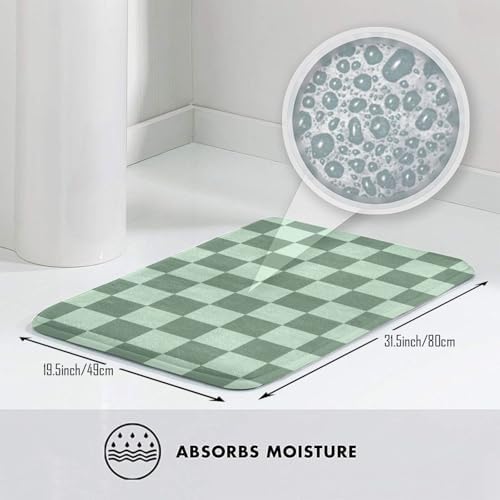 Checkered Green Bath Mat Non-Slip Soft Microfiber Bathroom Rugs Washable Bathmat - Image 5
