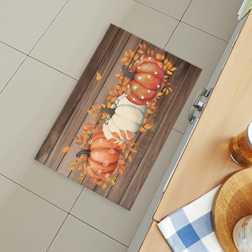 Giwawa Autumn Pumpkin Bath Rug Rustic Wood Bathroom Mat Non Slip Absorbent - Image 2