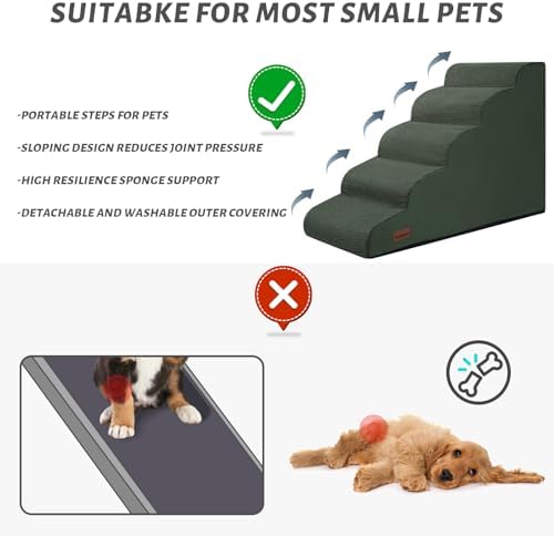 Aodisman Dog Stairs for High Bed, 5-Step Pet Ramp for Small Dogs and Cats - Image 7