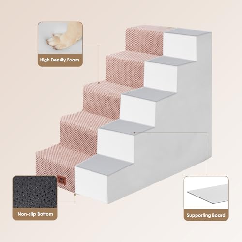 EHEYCIGA Dog Stairs for High Bed 25" H, Extra Wide Dog 5-Step - Image 3