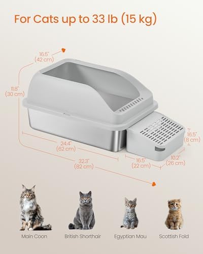 Feandrea 1 Pack Stainless Steel Cat Litter Box, - Image 6