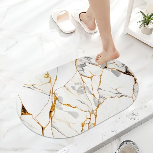 White Marble with Golden, Super Absorbent Quick-Drying Bathroom Mat Rug - Image 6