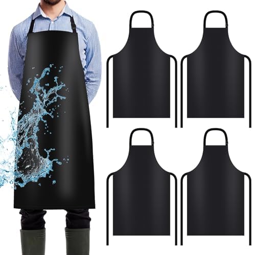 4 Pack Waterproof Vinyl Apron, Heavy Duty Adjustable Dishwasher Apron by Dualshine