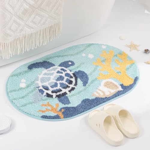 Modern Ocean Bath Rug Super Absorbent Non Slip Cute Bathroom Mat Machine by Loismood