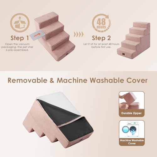 EHEYCIGA Dog Stairs for High Bed 25" H, Extra Wide Dog 5-Step - Image 4