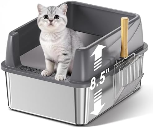 Stainless Steel Litter Box, 17.4'' x 13.5'' x 8.5'' Metal Kitty Litter Box by Bsemax
