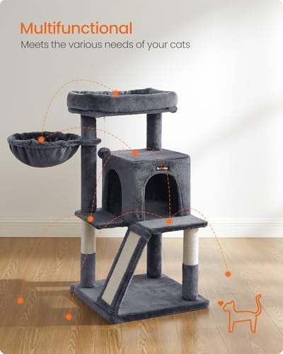 Feandrea Cat Tree, 37.8-Inch Tall Cat Tower, Smoky Gray - Image 4