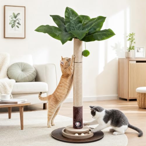 40" Cat Scratching Post, Natural Sisal Rope Cat Scratcher Tree by PAWALAYA