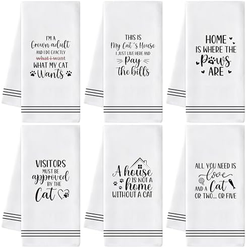 Paws Print Hand Towel, 6 Pack Kitchen Dish Cloths Set Cat Lovers Gift by GROBRO7