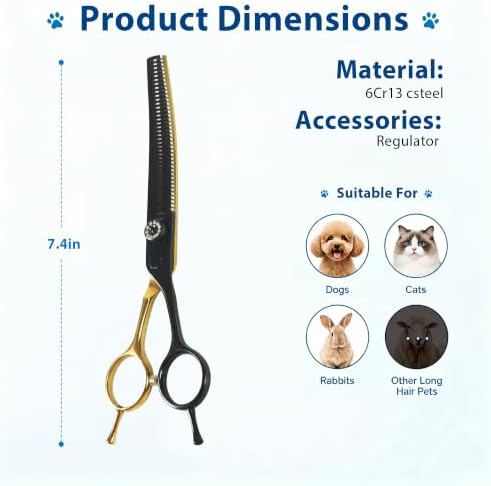 7" Curved Dog Grooming Scissors, 40 Teeth V-Shape, 30% Thinning shear - Image 2