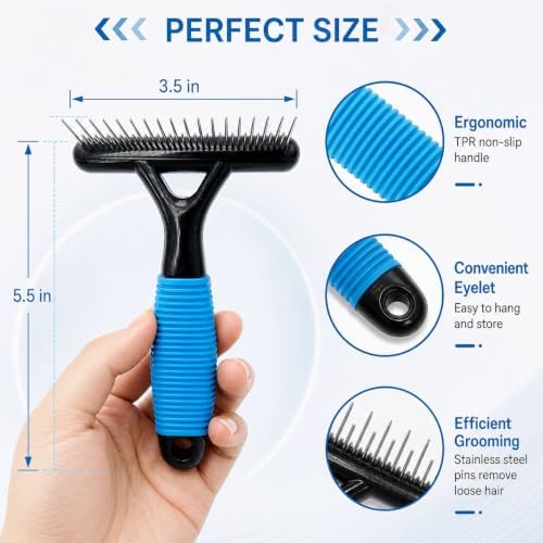 Undercoat Rake for Long Haired Dogs, Long & Short Teeth Dematting Comb - Image 5