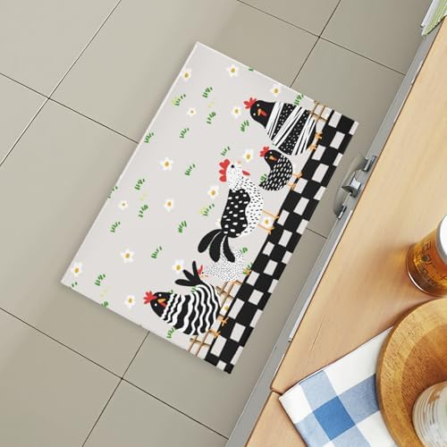Giwawa Black Rooster Bath Rug Buffalo Plaid Bathtub Mat Absorbent Machine - Image 6