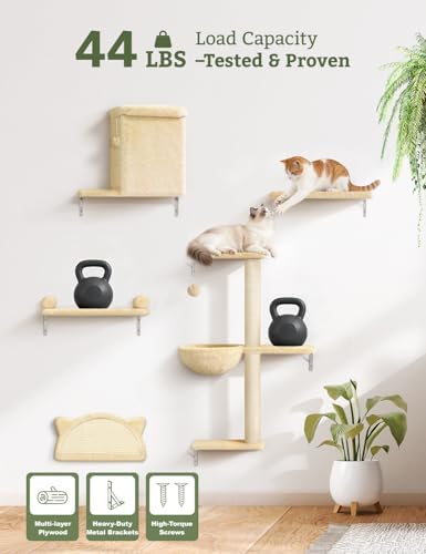 5-in-1 Cat Wall Shelves, Solid Wood Cat Wall Furniture Set - Image 4