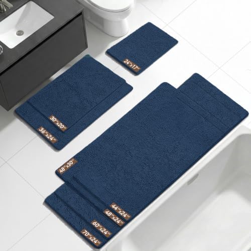 Bcoimo Bath Rug Mat, Chenille Extra Soft Navy Long Bathroom Runner Floor Rug - Image 2