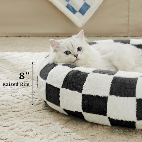 Ohocut Checkered Cat Dog Bed, Cute Black White Retro Style Aesthetic Round - Image 3