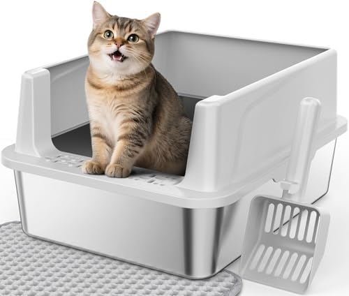 FURTIME Stainless Steel Cat Litter Box, Small Cats Metal Litter Box by FURTIME