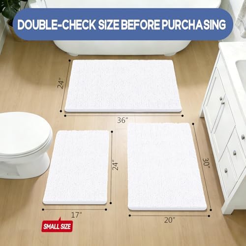 Bcoimo Bath Rug Mat, Chenille Extra Soft White Bathroom Floor Shower Tub Mat - Image 2