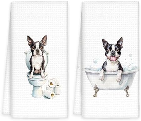 Funny Boston Terrier Dog Hand Towels Set of 2, Gifts by OINDADE