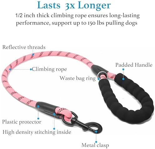 iYoShop Double Dog Leash, 360° Swivel, No Tangle, Baby Pink - Image 3