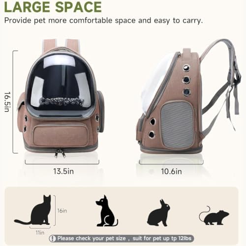 Cawypety Cat Backpack Carrier Large Space Bubble Backpack up to 12lbs Khaki - Image 6