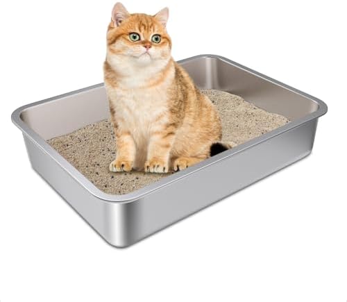 Stainless Steel Litter Box, Metal Litter Boxes 17.7" x 13.7" x 4", Small Litter by Futam
