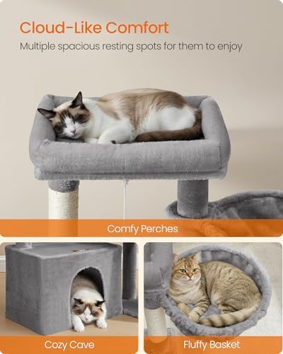 Feandrea Cat Tree, 33.8" Cat Tower, Scratching Posts and Ramp, Dove Gray - Image 4