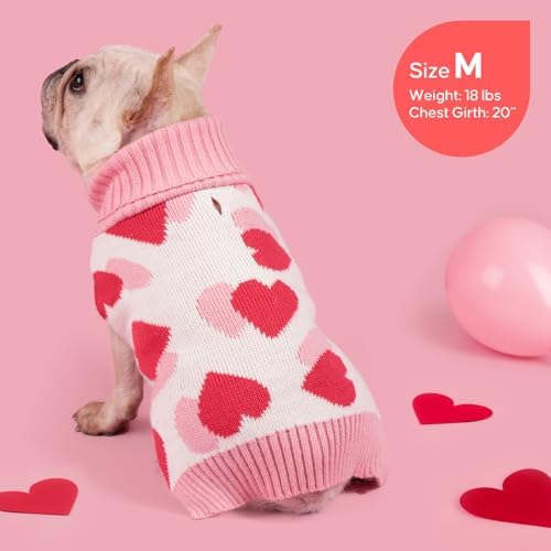 KYEESE Valentines Dog Sweater, Small Pet Sweaters with Heart Print, Soft Dogs Sweaters for Small Dogs, Warm Pet Sweater Medium Size Dog, Stretchy Pets Clothes Coat with Leash Hole, XL - Image 4
