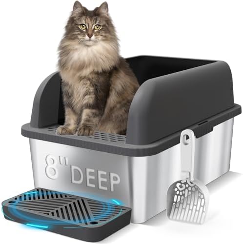 Suzzipaws XL 8" Deep Enclosed Stainless Steel Cat Litter Box by Suzzipaws