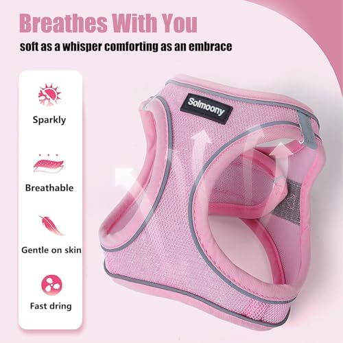 Solmoony Sparkly XS Dog Harness and Leash Set, Step in Soft Light Puppy Vest - Image 6