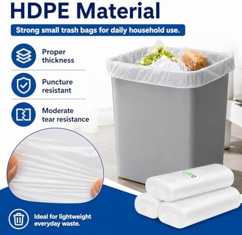 Teivio Small Clear Trash Bags 1.3 Gallon 190 Count Unscented Garbage Bags - Image 6