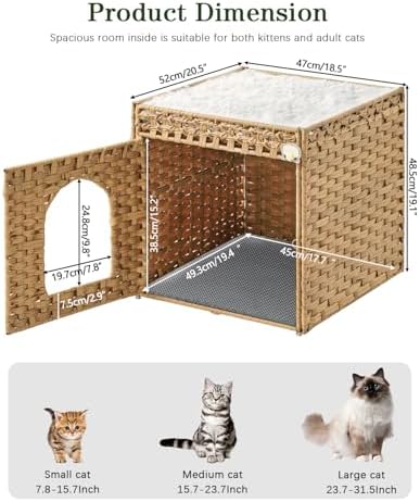 SETVSON Cat Litter Box Enclosure Furniture, Hidden Rattan PE House - Image 5
