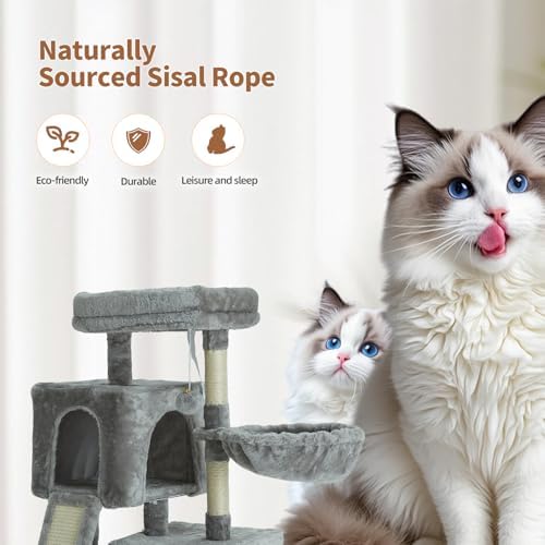 35.8 Inch Cat Tree Double Beds Hammock Scratcher Perch Toy Ball Grey Upgraded - Image 4