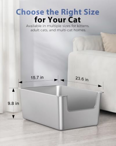 High-Sided Stainless Steel Cat Litter Box, Low Entry - Image 5