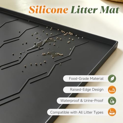 Songrey Silicone Cat Litter Mat 34" x 22", Large Litter Trapping Mat - Image 2