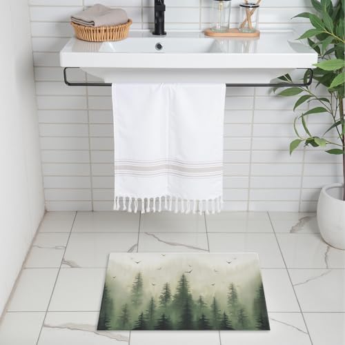 Giwawa Green Misty Forest Bath Rug Mountain Woodland Bathtub Mat Non Slip - Image 2