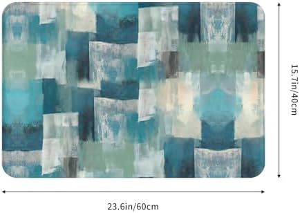 Turquoise Grey Modern Geometric Bath Mat 24x16 Inch Non-Slip Soft Microfiber - Image 3