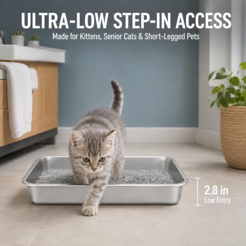 2 Pack Small Stainless Steel Kitten Litter Box, Low Entry, 15.7 x 11.8 x 2.8 in - Image 5