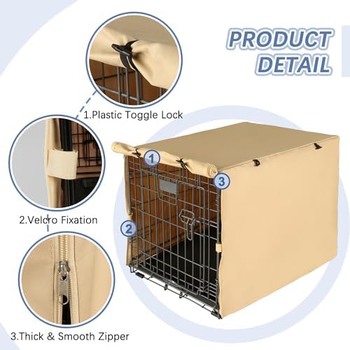 Akinerri Dog Crate Cover, Double Door Waterproof Kennel Cover, 24 in Beige - Image 2