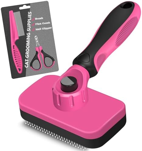 3PCS Cat Grooming Supplies, Cat Brush & Nail Clipper/Trimmer & Flea Comb by Comotech