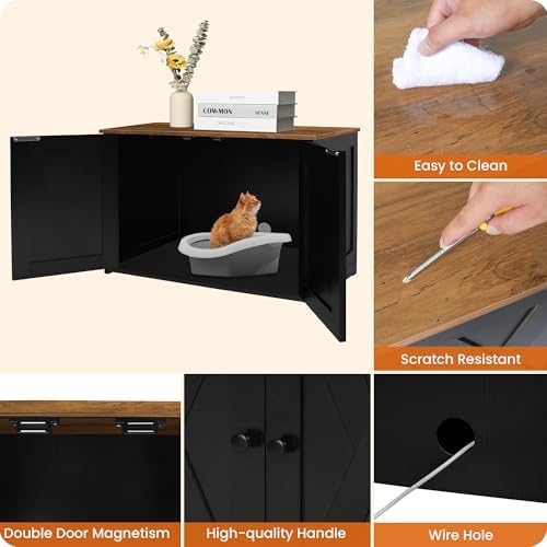 Dwanton Cat Litter Box Enclosure, Hidden Litter Box Furniture, 27.6 Inches - Image 5