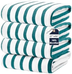 JML Microfiber Beach Towels, 4 Pack, Cabana Stripe Dark Green by JML