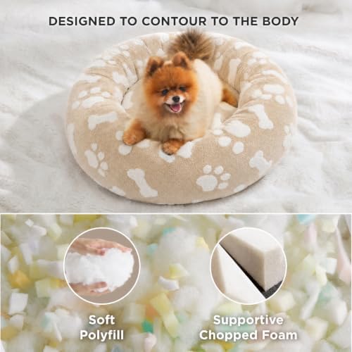 LE SURE Shown on TV Jacquard Donut Dog Beds Medium Sized Dog, Sand 30x30x8in - Image 4