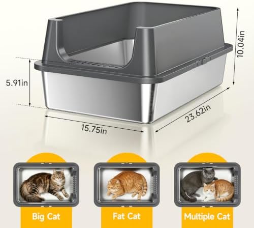 XL Open Top Stainless Steel Litter Box Large - Image 2