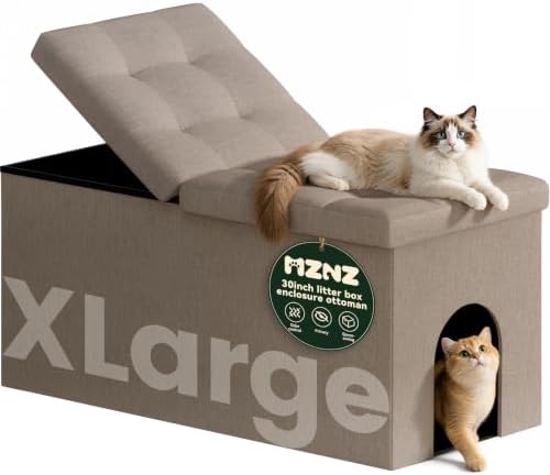 3-in-1 Cat Litter Box Enclosure Furniture, Cat Ottoman by MZNZ