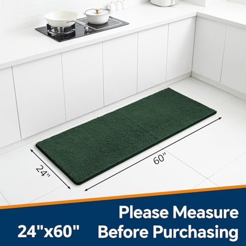 Chenille Bathroom Runner Rug 24"x60" Dark Green, Plush Bath Mat - Image 2
