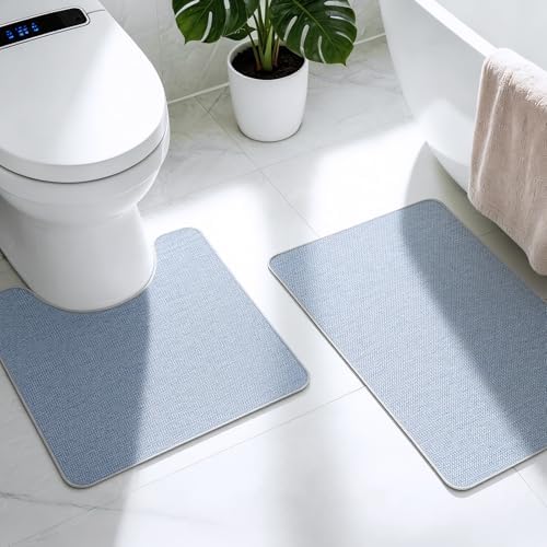 Bathroom Rugs Sets 2 Piece, Thin Bath Mat & U-Shaped Contour Toilet Rug by HOMTEB