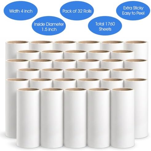 32 Rolls 4" Wide Lint Roller Refills, Pet Hair Sticky Lint Rollers Refill - Image 4
